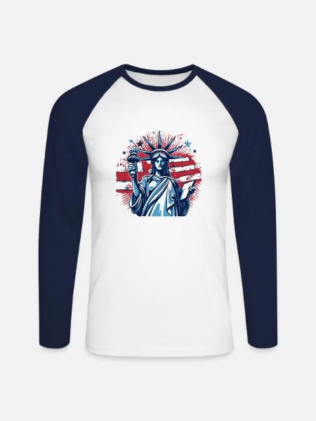Illustration der Freiheitsstatue - Unisex Baseballshirt langarm - Weiß/Navy
