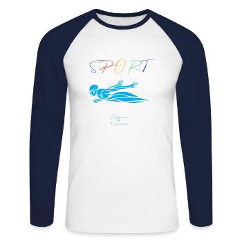 Natation - T-shirt baseball manches longues Homme - blanc/marine - Devant - Nik (191cm)