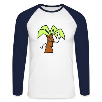 Lustige Süße Palme Winkt Glücklich Gesicht Comic - Unisex Baseballshirt langarm - Weiß/Navy - Vorne - Nik (191cm)