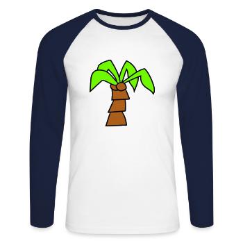 Palm Tree Island Tree Plage Vacances Noix de Mer Cool - T-shirt baseball manches longues Homme - blanc/marine - Devant - Nik (191cm)