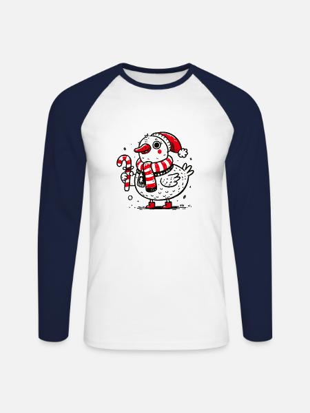 Fröhliche Weihnachtsgans im Kinderstil - Unisex Baseballshirt langarm - Weiß/Navy