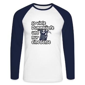 so viele Dumköpfe und nur eine Sense, lustig - Unisex Baseballshirt langarm - Weiß/Navy - Vorne - Nik (191cm)
