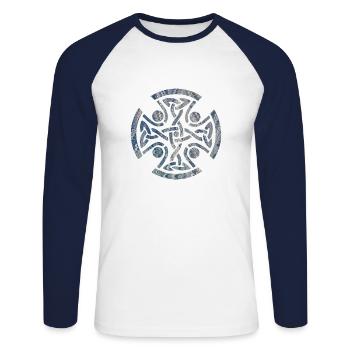 Noeud celtique 11 e 119 - T-shirt baseball manches longues Homme - blanc/marine - Devant - Nik (191cm)