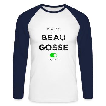 Mode beau gosse - T-shirt baseball manches longues Homme - blanc/marine - Devant - Nik (191cm)