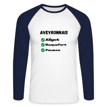 t-shirt Aveyronnais personnalisé cadeau - T-shirt baseball manches longues Homme - blanc/marine - Devant - Nik (191cm)