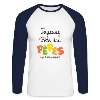 joyeuse fete des pères je t aime papa - T-shirt baseball manches longues Homme - blanc/marine - Devant - Nik (191cm)