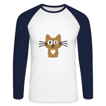 chat - T-shirt baseball manches longues Homme - blanc/marine - Devant - Nik (191cm)