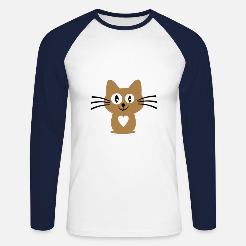 Katze - Unisex Baseballshirt langarm - Weiß/Navy