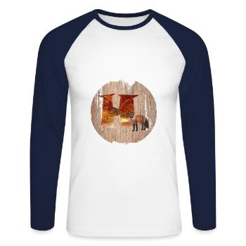 h herbstwald mit fuchs - Unisex Baseballshirt langarm - Weiß/Navy - Vorne - Nik (191cm)