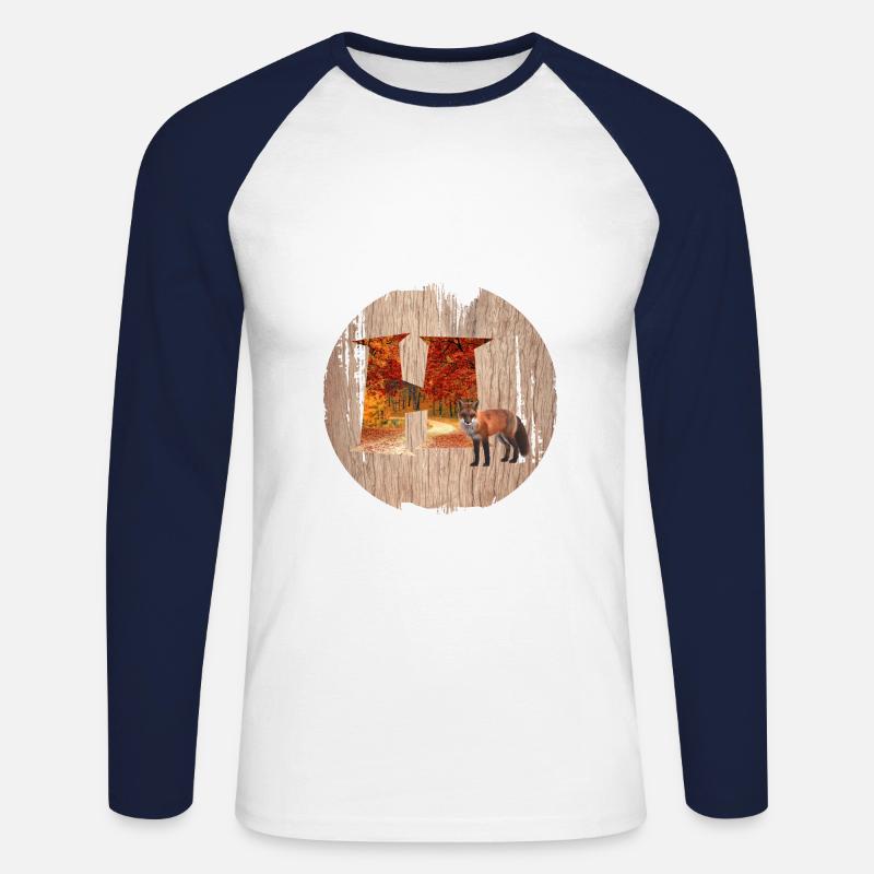 h herbstwald mit fuchs - Unisex Baseballshirt langarm - Weiß/Navy