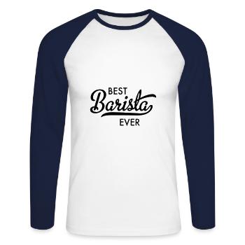 Best Barista ever - Unisex Baseballshirt langarm - Weiß/Navy - Vorne - Nik (191cm)