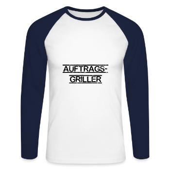 Auftrags Griller Schrift Text Spruch - Unisex Baseballshirt langarm - Weiß/Navy - Vorne - Nik (191cm)