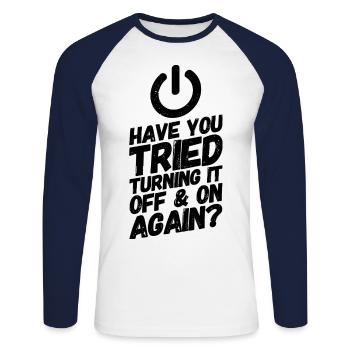 Admin Administrator Computer Science Computer - Unisex Long Sleeve Baseball T-Shirt - white/navy - Front - Nik (191cm)