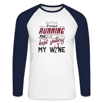 J’ai essayé de courir mais j’ai continué à renverser mon cadeau de vin - T-shirt baseball manches longues Homme - blanc/marine - Devant - Nik (191cm)