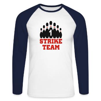 Bowling Bowler Geschenk Strike Team PIN Shirt - Unisex Baseballshirt langarm - Weiß/Navy - Vorne - Nik (191cm)