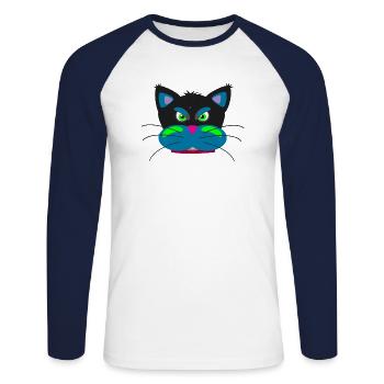 chat ,Drôle - T-shirt baseball manches longues Homme - blanc/marine - Devant - Nik (191cm)