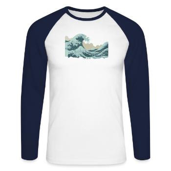 Japanische Welle Kawaii Kanagawa - Unisex Baseballshirt langarm - Weiß/Navy - Vorne - Nik (191cm)
