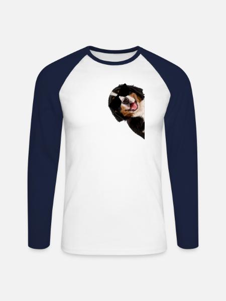 Hond met zonnebril Bernersennen hond cool - Mannen baseballshirt lange mouw - wit/navy