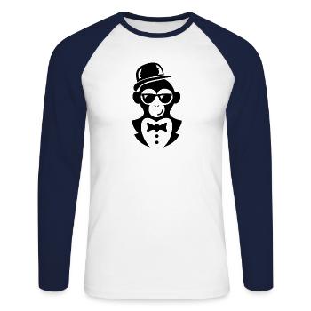 Affe Gentleman - Unisex Baseballshirt langarm - Weiß/Navy - Vorne - Nik (191cm)