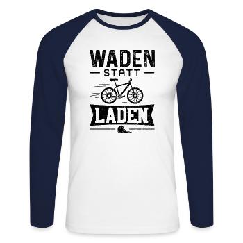 Waden Statt Laden - Fahrrad - Unisex Baseballshirt langarm - Weiß/Navy - Vorne - Nik (191cm)