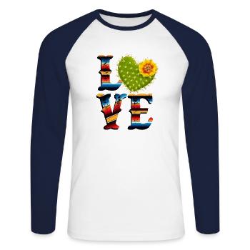 Amour de cactus - T-shirt baseball manches longues Homme - blanc/marine - Devant - Nik (191cm)