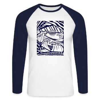 Vagues coucher de soleil abstrait - T-shirt baseball manches longues Homme - blanc/marine - Devant - Nik (191cm)
