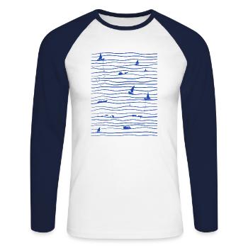 Mer et bateaux - T-shirt baseball manches longues Homme - blanc/marine - Devant - Nik (191cm)