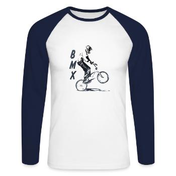 bmx - Unisex Baseballshirt langarm - Weiß/Navy - Vorne - Nik (191cm)