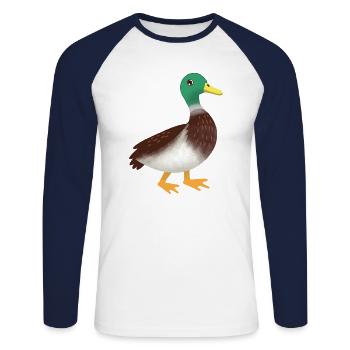 Main simple de canard colvert dessiné - T-shirt baseball manches longues Homme - blanc/marine - Devant - Nik (191cm)
