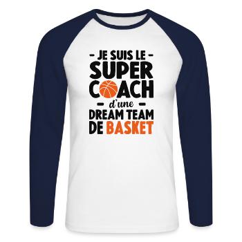 Je Suis Le Super Coach D'une Dream Team De Basket - T-shirt baseball manches longues Homme - blanc/marine - Devant - Nik (191cm)