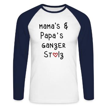 mama papa Eltern stolz Kinder babys Schrift - Unisex Baseballshirt langarm - Weiß/Navy - Vorne - Nik (191cm)