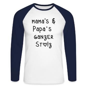 mama papa Eltern stolz Kinder babys Schrift - Unisex Baseballshirt langarm - Weiß/Navy - Vorne - Nik (191cm)