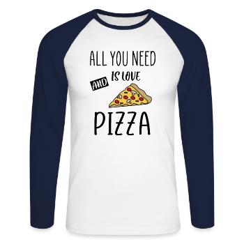 pizza love quote - Unisex Long Sleeve Baseball T-Shirt - white/navy - Front - Nik (191cm)