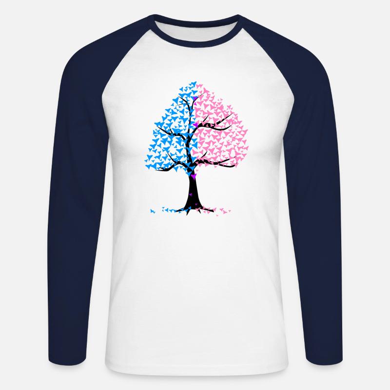 Junge Mädchen Herzen Baum - Unisex Baseballshirt langarm - Weiß/Navy