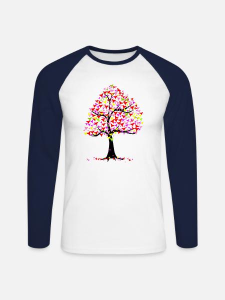 Summer Hearts Tree - Unisex Long Sleeve Baseball T-Shirt - white/navy