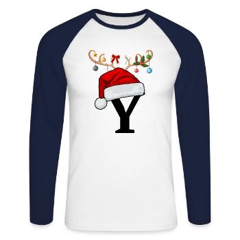 Lettre Y bonnet de Noël - T-shirt baseball manches longues Homme - blanc/marine - Devant - Nik (191cm)
