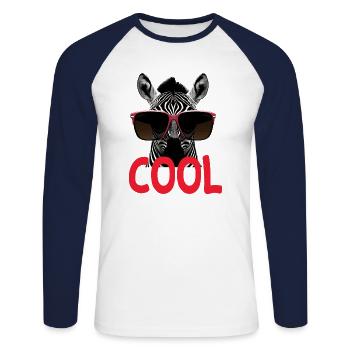Cooles Zebra - cool - Unisex Baseballshirt langarm - Weiß/Navy - Vorne - Nik (191cm)