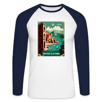 Vintage Clothing Coast - Unisex Baseballshirt langarm - Weiß/Navy - Vorne - Nik (191cm)