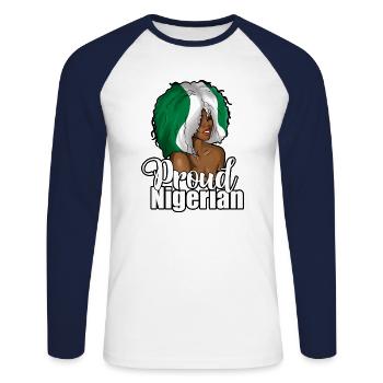 Nigéria Nigérian Afrique Flag Fierté I Cadeau - T-shirt baseball manches longues Homme - blanc/marine - Devant - Nik (191cm)