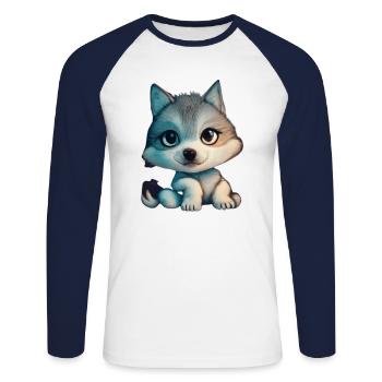 Little Wolf - Unisex Baseballshirt langarm - Weiß/Navy - Vorne - Nik (191cm)