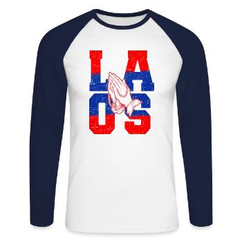 Laos Lao Laotian Flag Elephant Lao I Gift - Unisex Long Sleeve Baseball T-Shirt - white/navy - Front - Nik (191cm)