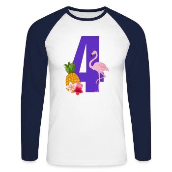 4e anniversaire flamingo - T-shirt baseball manches longues Homme - blanc/marine - Devant - Nik (191cm)