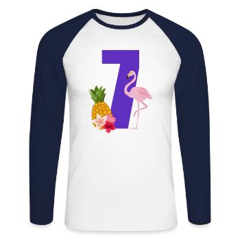 7e anniversaire flamingo - T-shirt baseball manches longues Homme - blanc/marine - Devant - Nik (191cm)