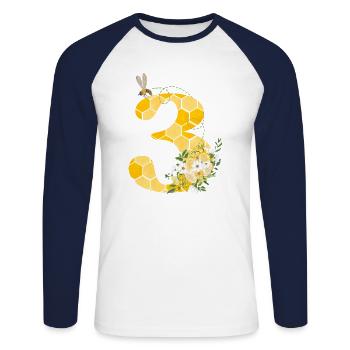 3rd Anniversary Bee - Unisex Long Sleeve Baseball T-Shirt - white/navy - Front - Nik (191cm)