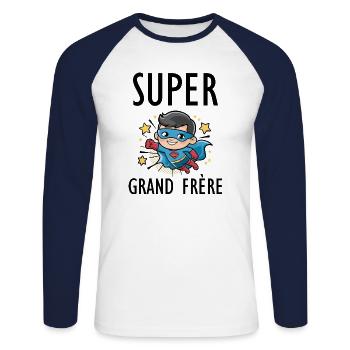 Super grand frere - T-shirt baseball manches longues Homme - blanc/marine - Devant - Nik (191cm)