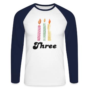 3rd Anniversary Candle - Unisex Long Sleeve Baseball T-Shirt - white/navy - Front - Nik (191cm)