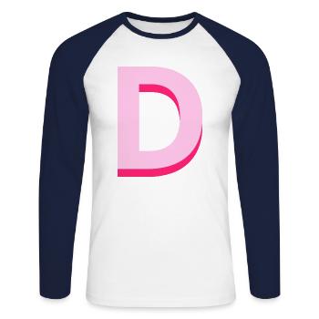 Pop- und moderner rosafarbener Buchstabe d - Unisex Baseballshirt langarm - Weiß/Navy - Vorne - Nik (191cm)