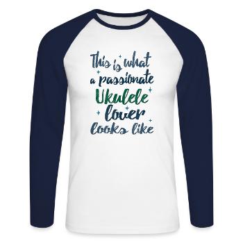 This is what a passionate Ukulele lover looks like - Unisex Baseballshirt langarm - Weiß/Navy - Vorne - Nik (191cm)