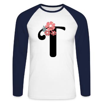 Lettre t fleurs minimalistes - T-shirt baseball manches longues Homme - blanc/marine - Devant - Nik (191cm)