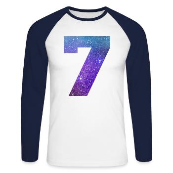 Galaxie Nummer 7 - Unisex Baseballshirt langarm - Weiß/Navy - Vorne - Nik (191cm)